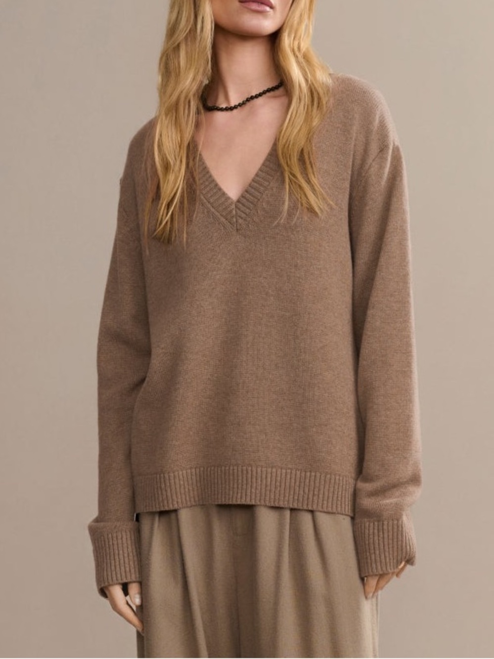 Jenni Kayne Simone V-Neck Sweater XS Cotton Merino Oversized Neutral Summer Doe